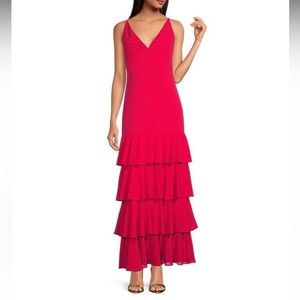 Belle Badgley Mischka Sophie V-Neck Maxi with Tiered Skirt Dress